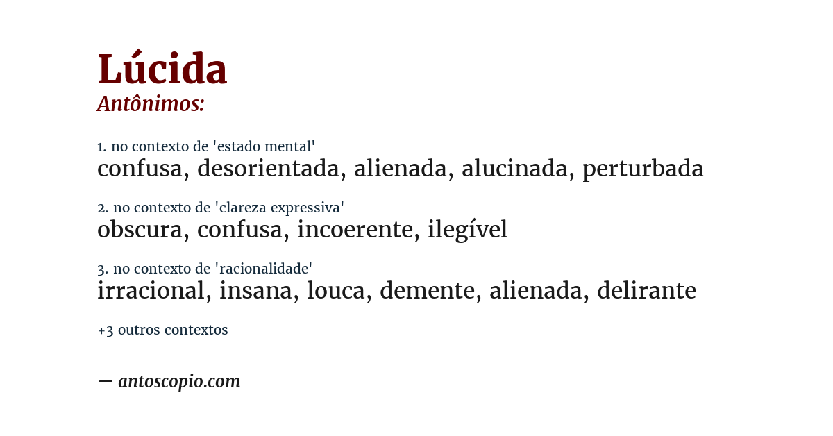 Antônimo de lúcida