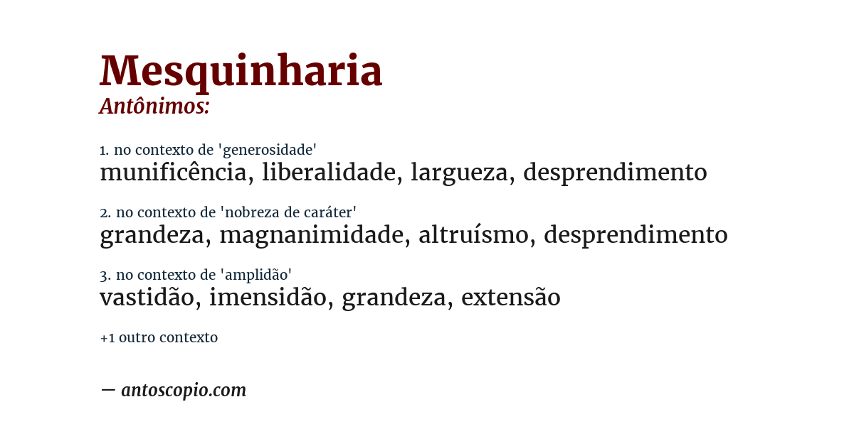 Antônimo de mesquinharia