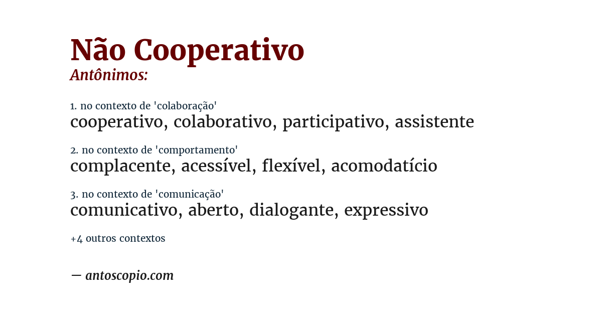 Antônimo de não cooperativo