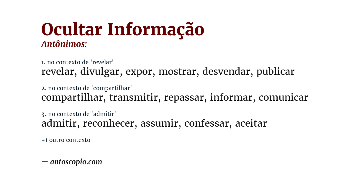 Antônimo de ocultar informação