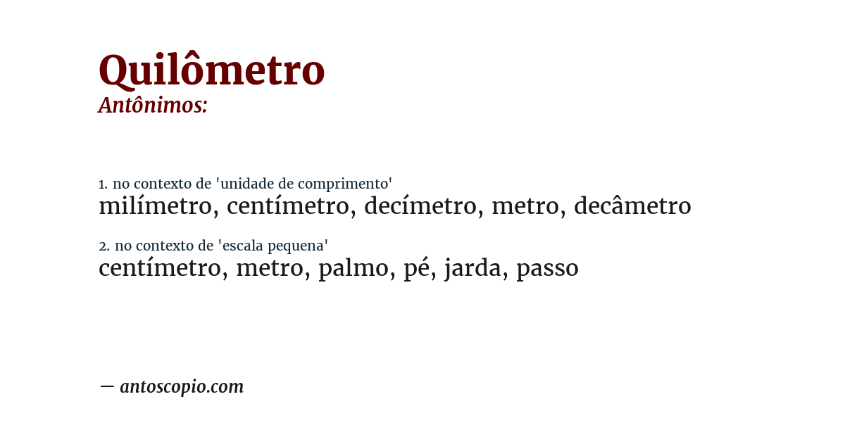 Antônimo de quilômetro