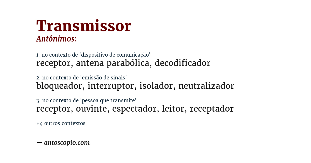 Antônimo de transmissor