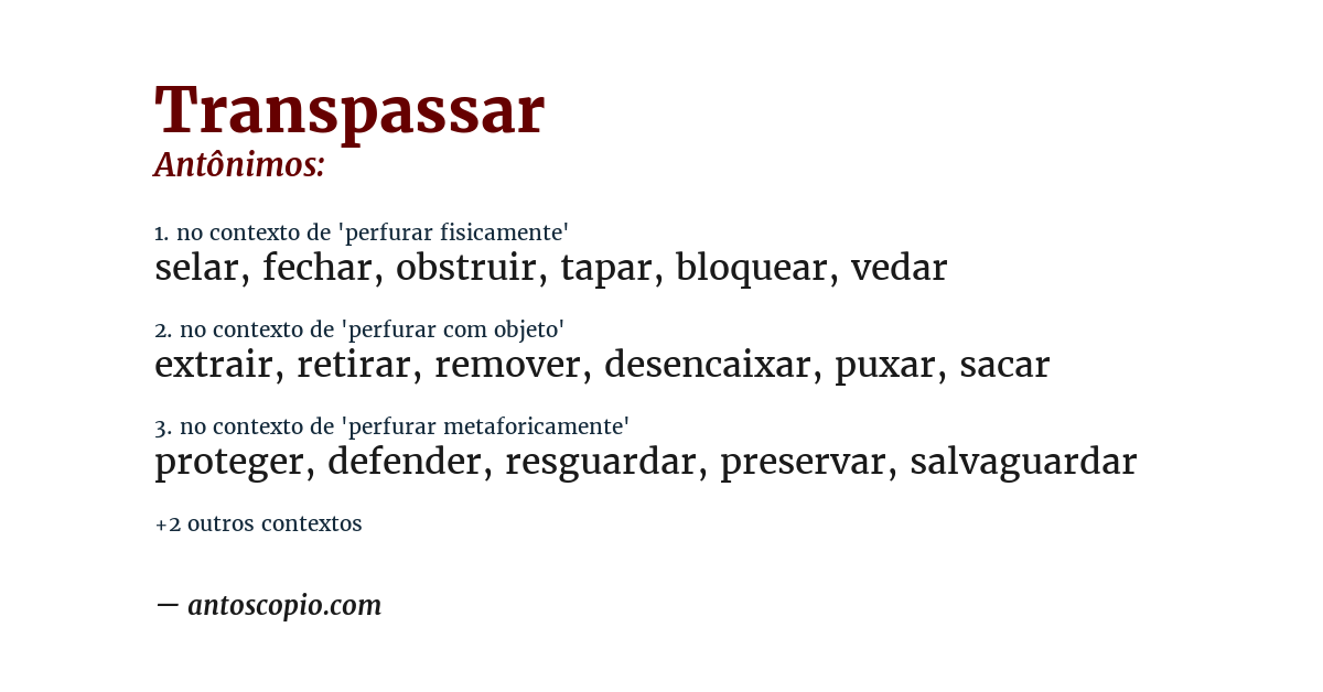 Antônimo de transpassar