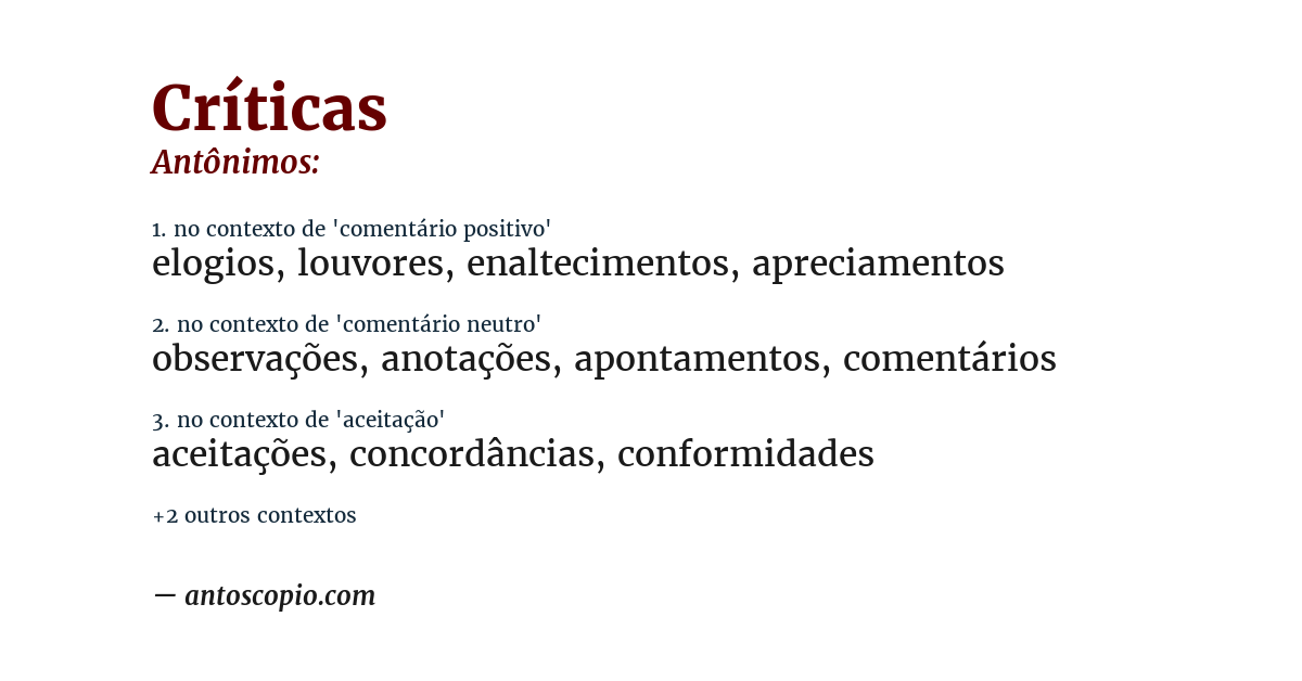 Antônimo de críticas