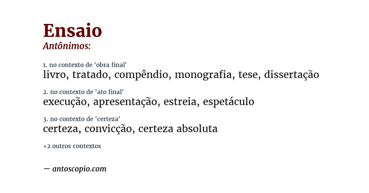 Antônimo de ensaio