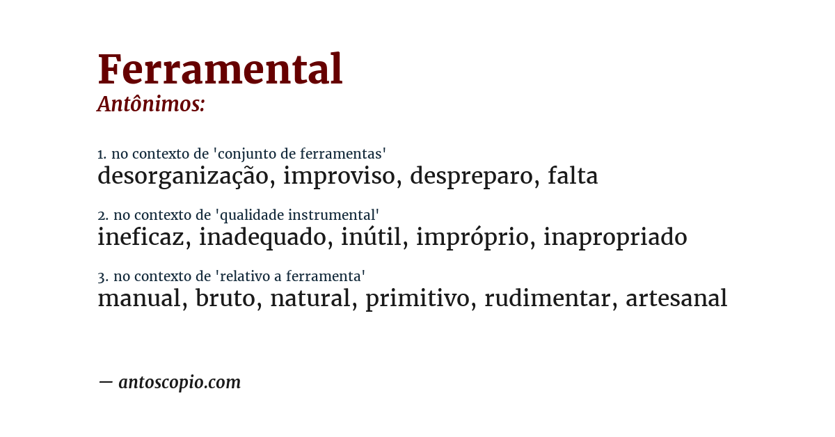 Antônimo de ferramental