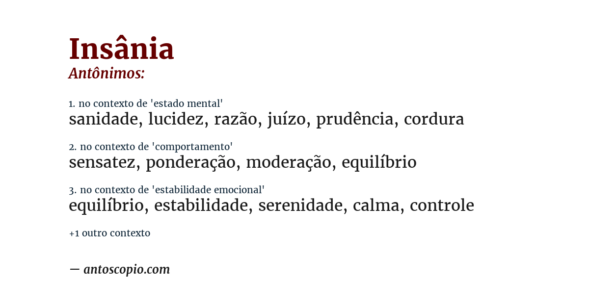 Antônimo de insânia