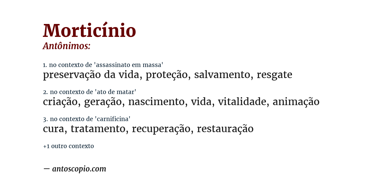 Antônimo de morticínio