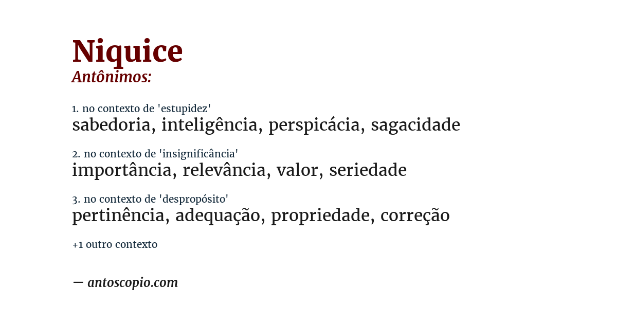 Antônimo de niquice