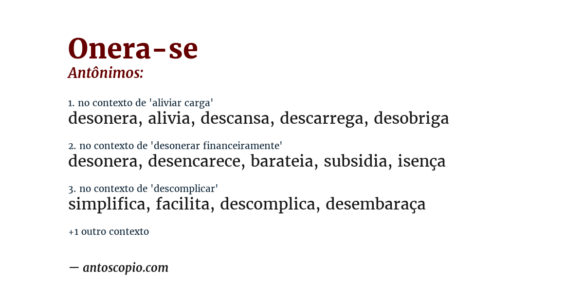 Antônimo de onera-se