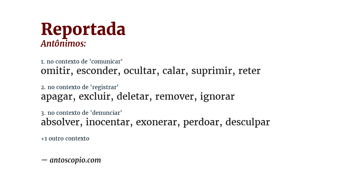 Antônimo de reportada