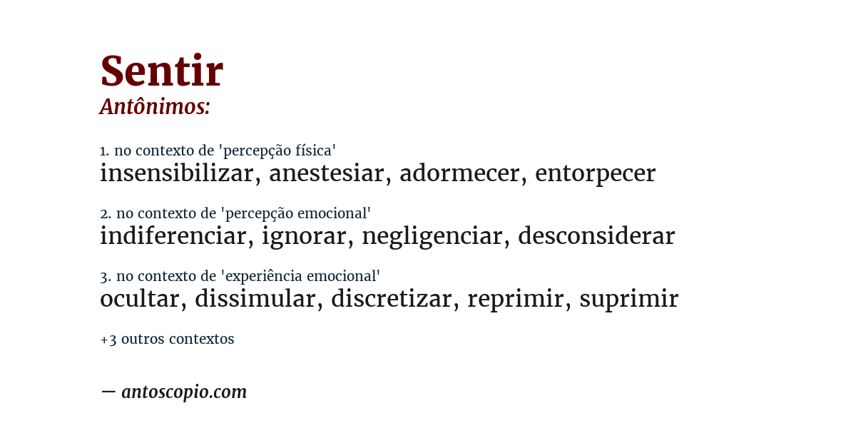 Antônimo de sentir