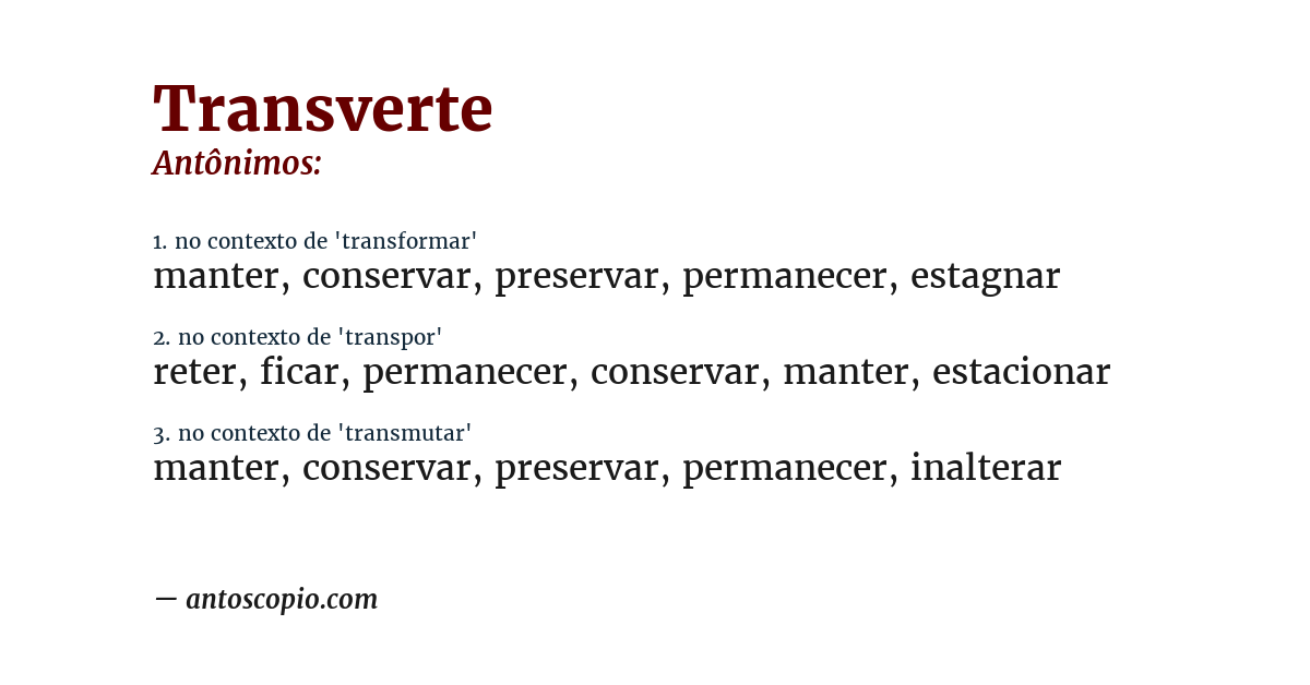 Antônimo de transverte