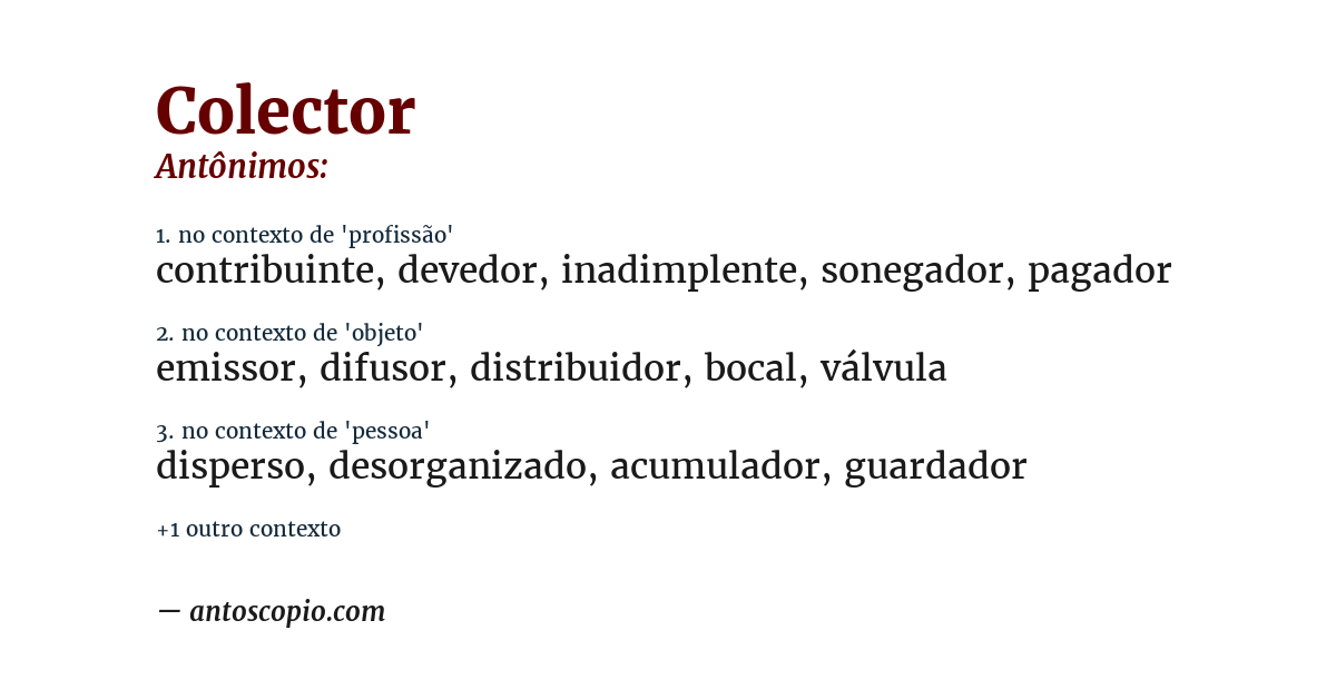 Antônimo de colector