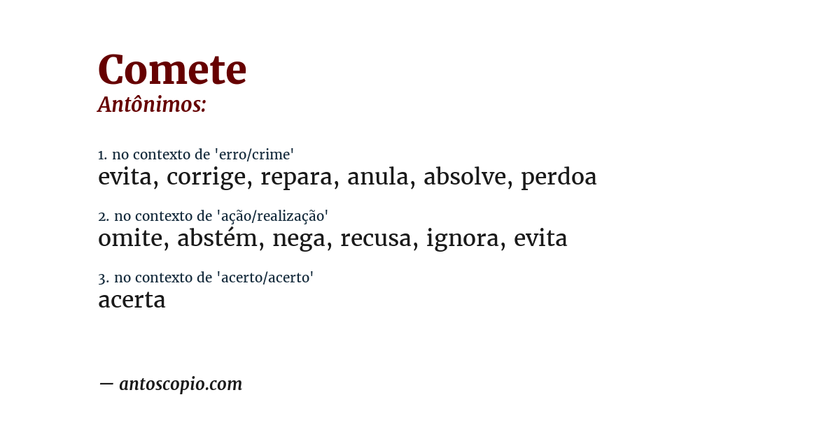 Antônimo de comete