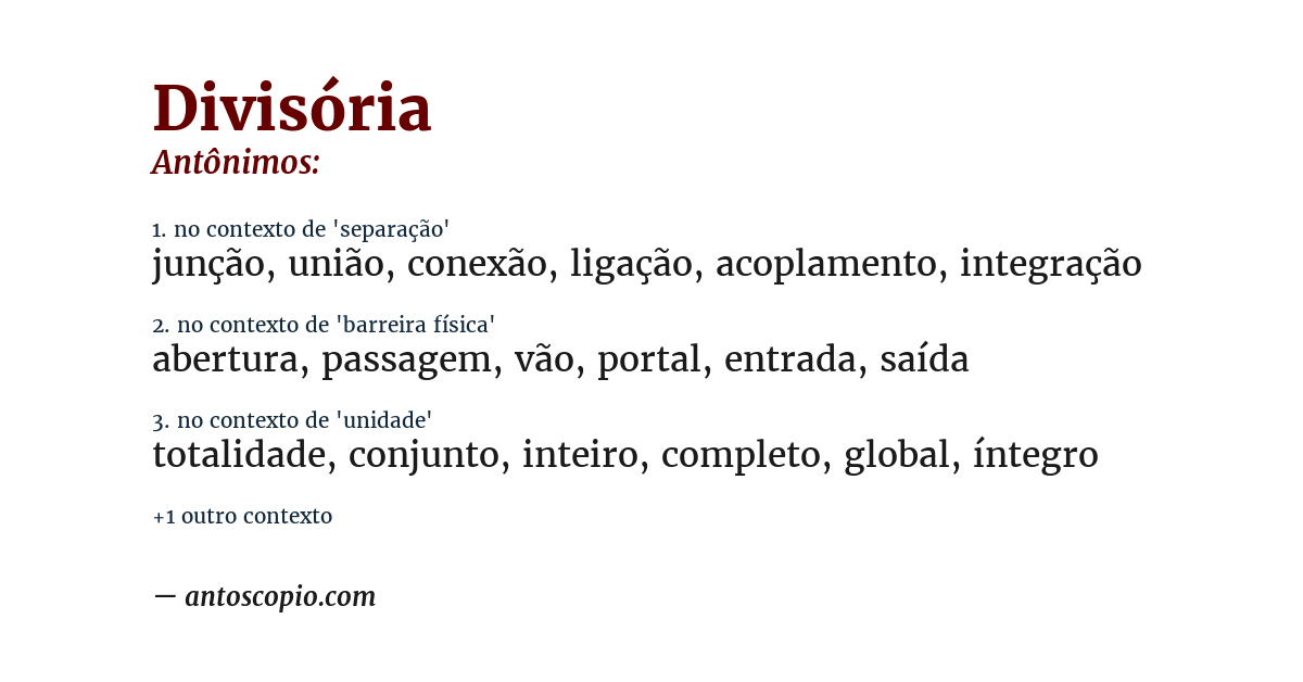 Antônimo de divisória