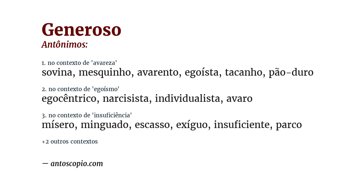Antônimo de generoso