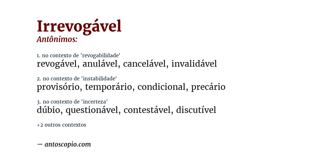 Antônimo de irrevogável