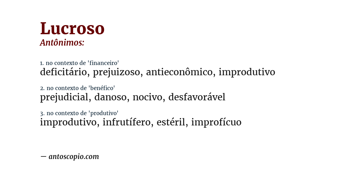 Antônimo de lucroso