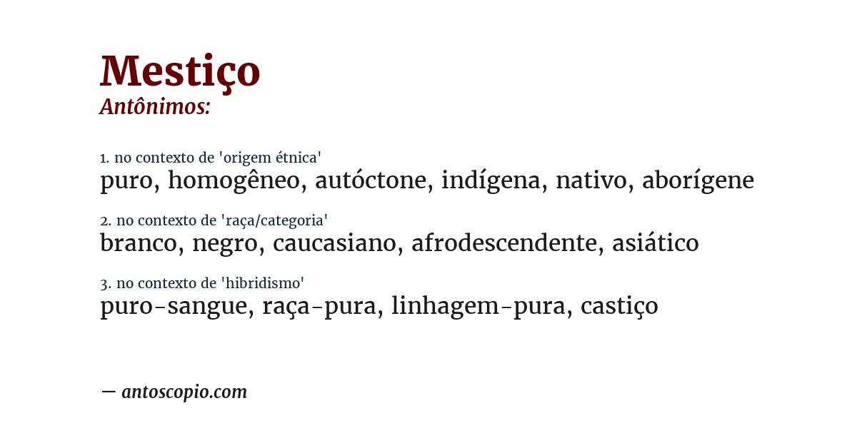 Antônimo de mestiço