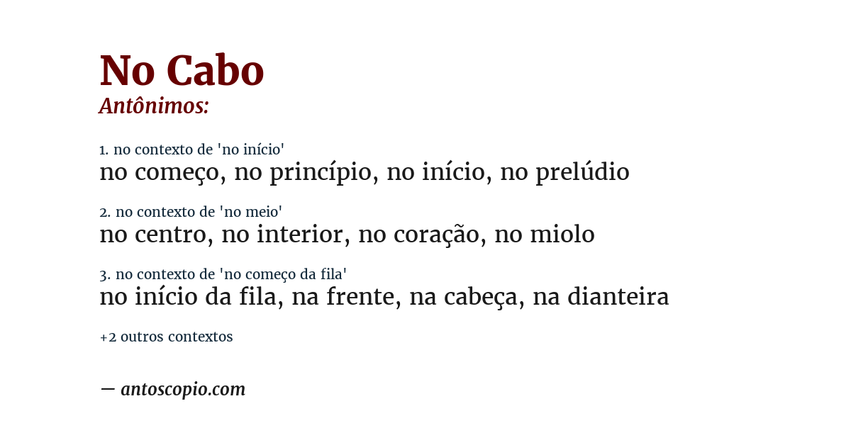 Antônimo de no cabo