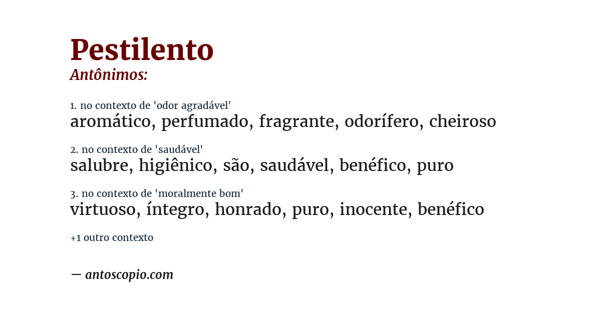 Antônimo de pestilento