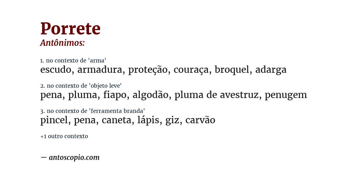 Antônimo de porrete