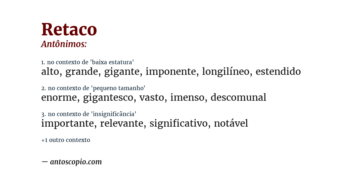 Antônimo de retaco