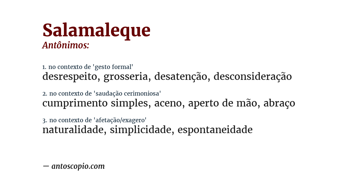 Antônimo de salamaleque