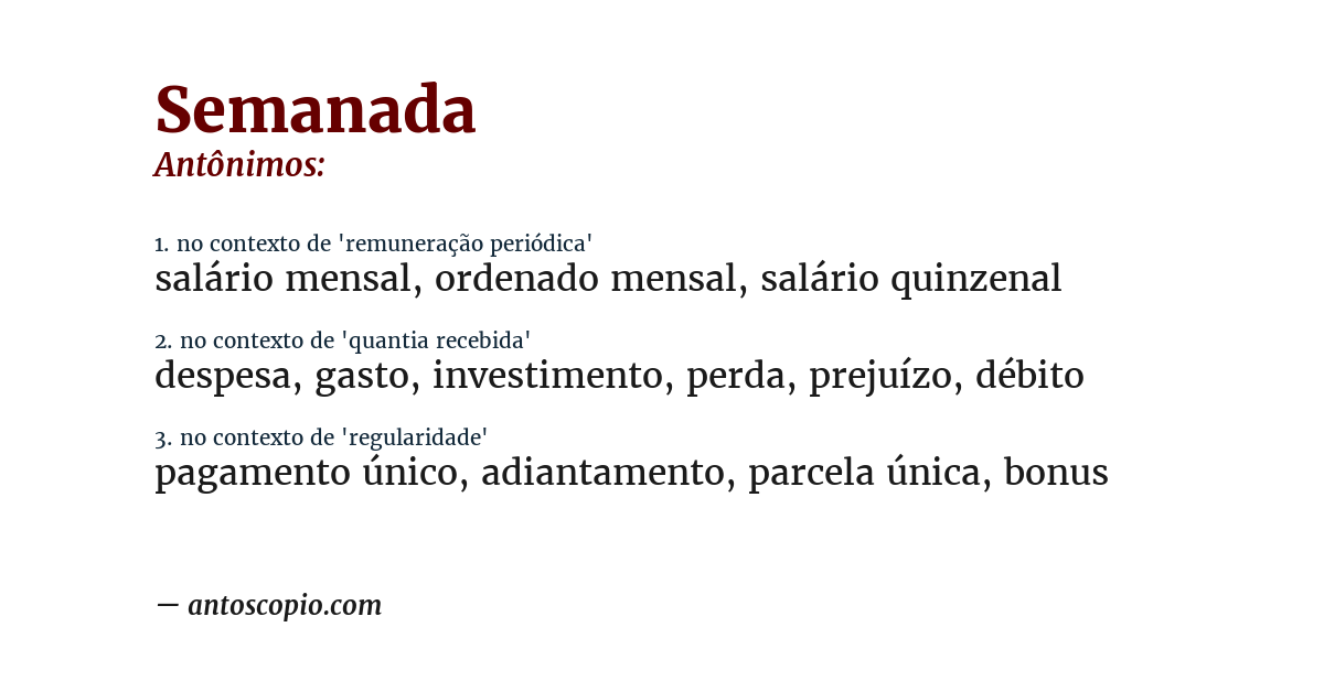 Antônimo de semanada