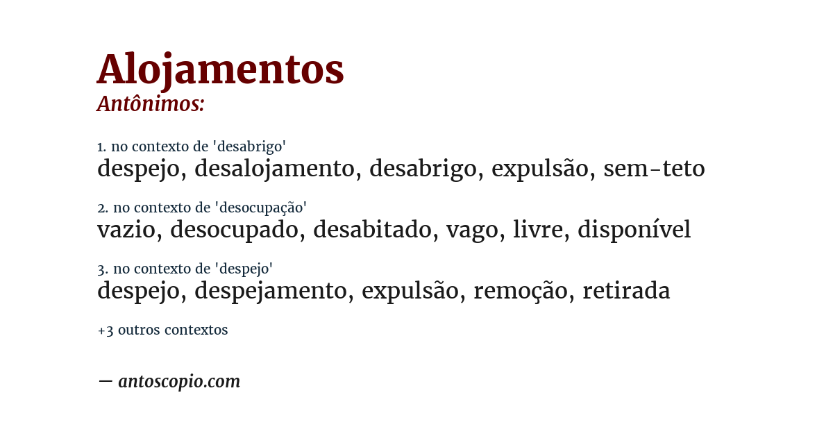 Antônimo de alojamentos