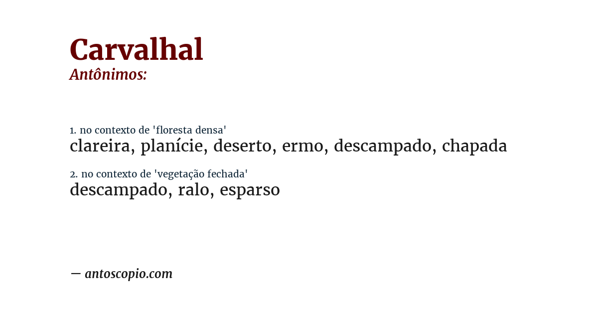 Antônimo de carvalhal