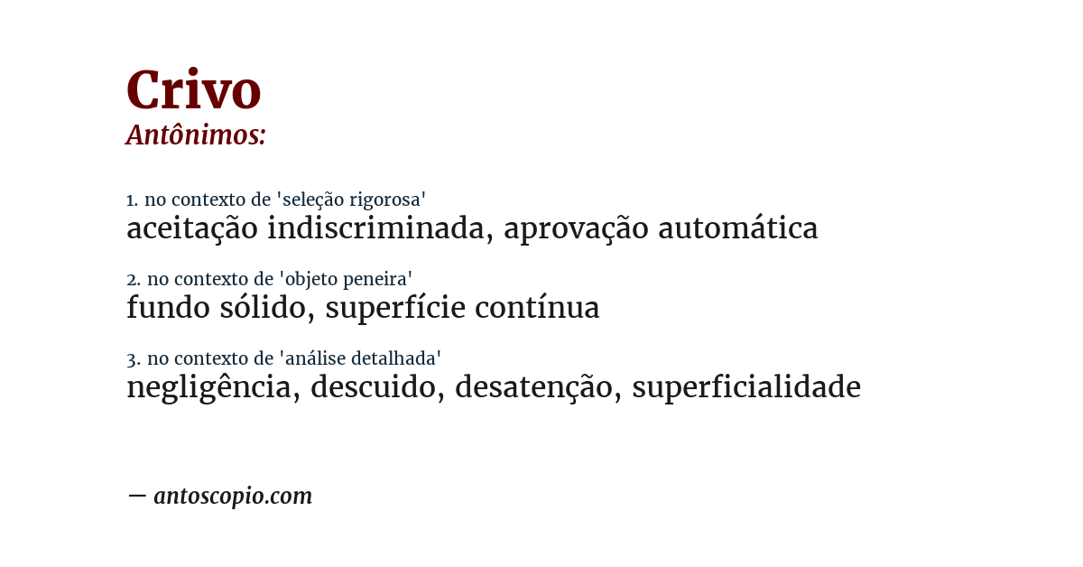 Antônimo de crivo