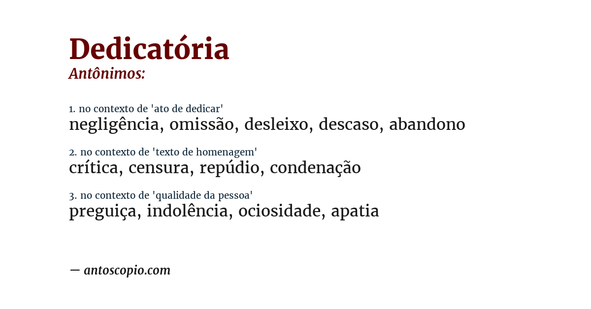 Antônimo de dedicatória