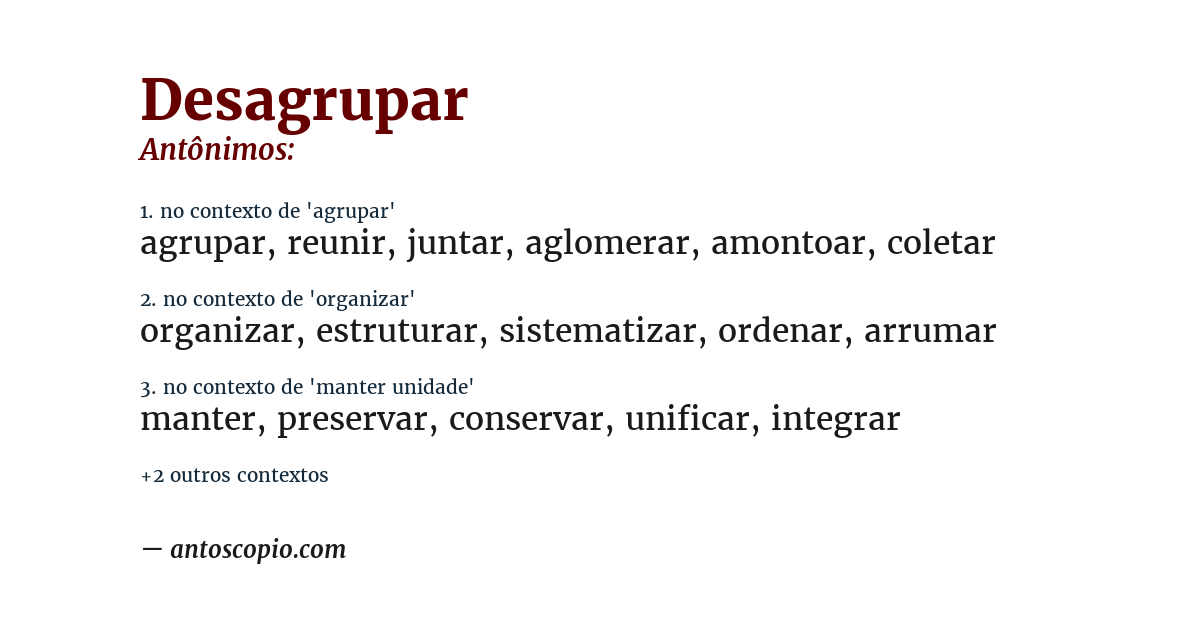 Antônimo de desagrupar