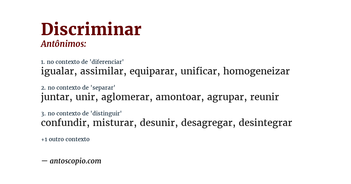 Antônimo de discriminar