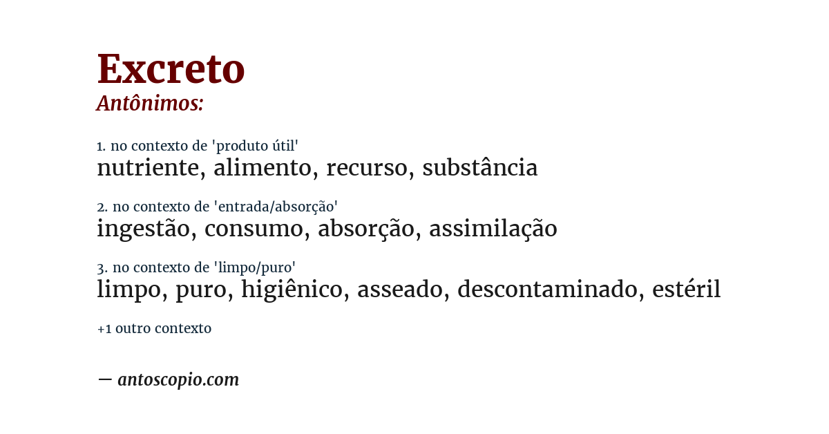 Antônimo de excreto