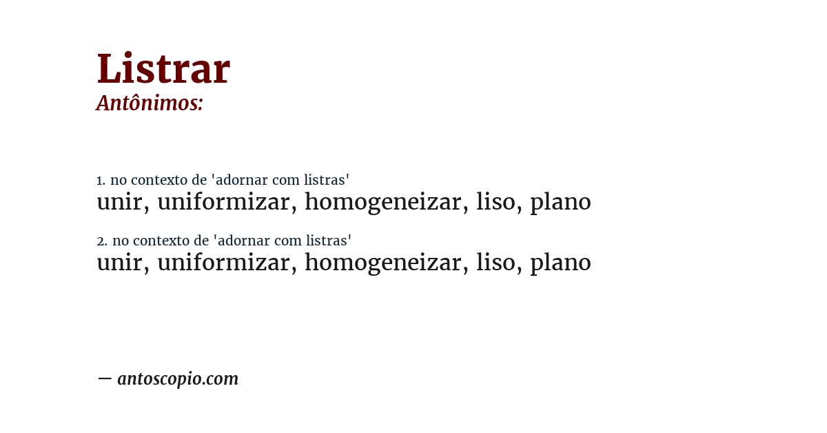 Antônimo de listrar