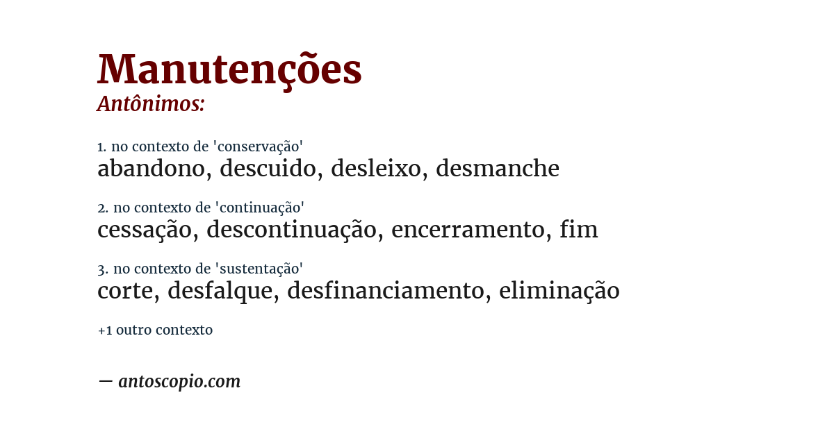Antônimo de manutenções
