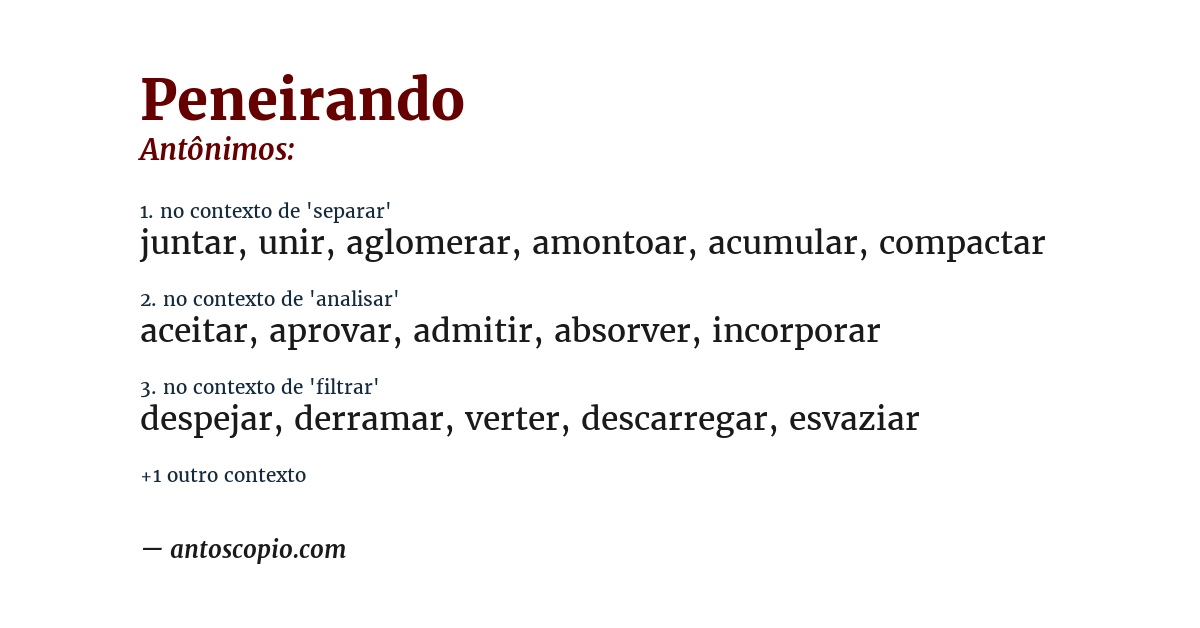Antônimo de peneirando