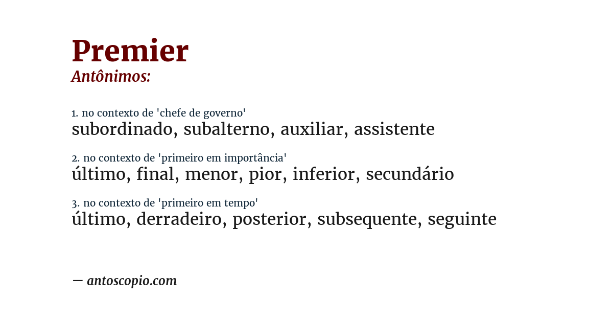 Antônimo de premier