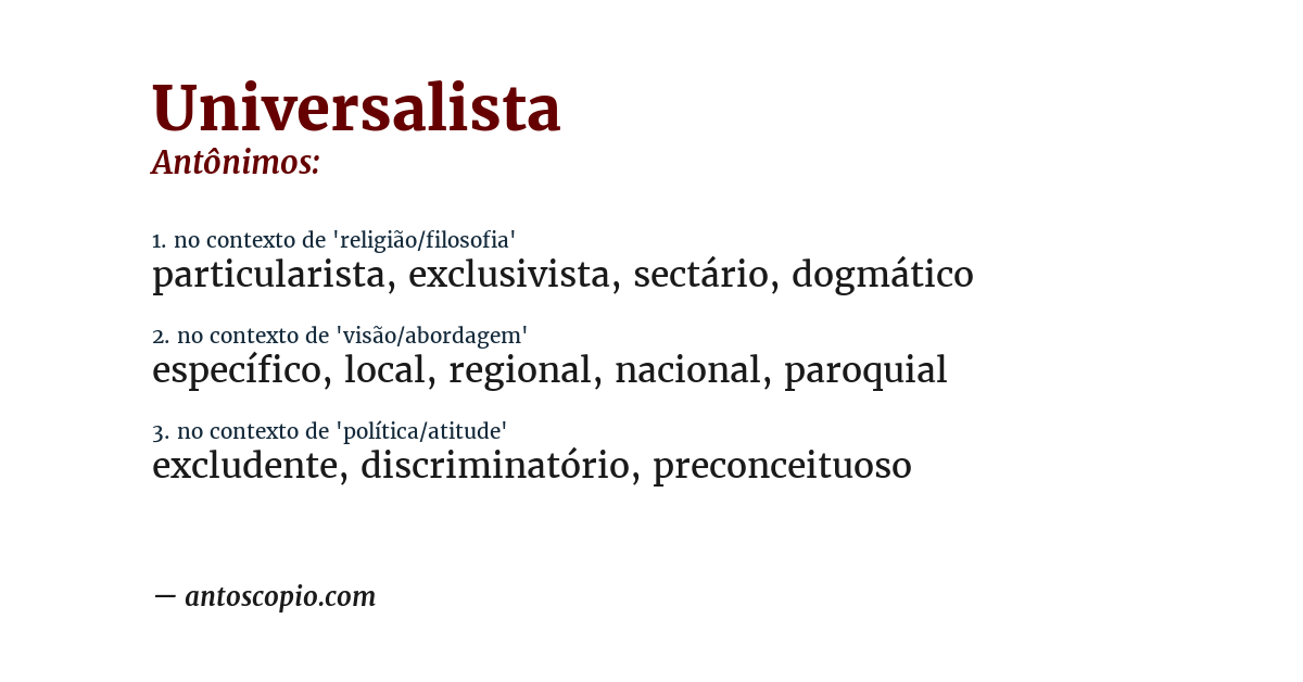 Antônimo de universalista