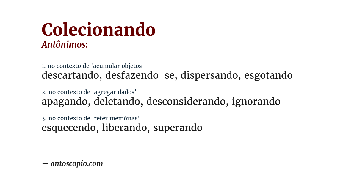 Antônimo de colecionando