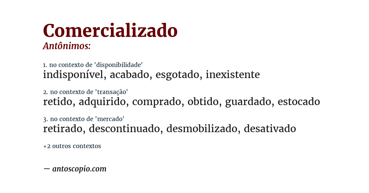 Antônimo de comercializado