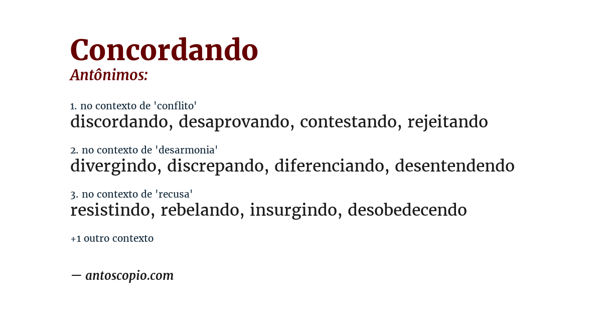 Antônimo de concordando