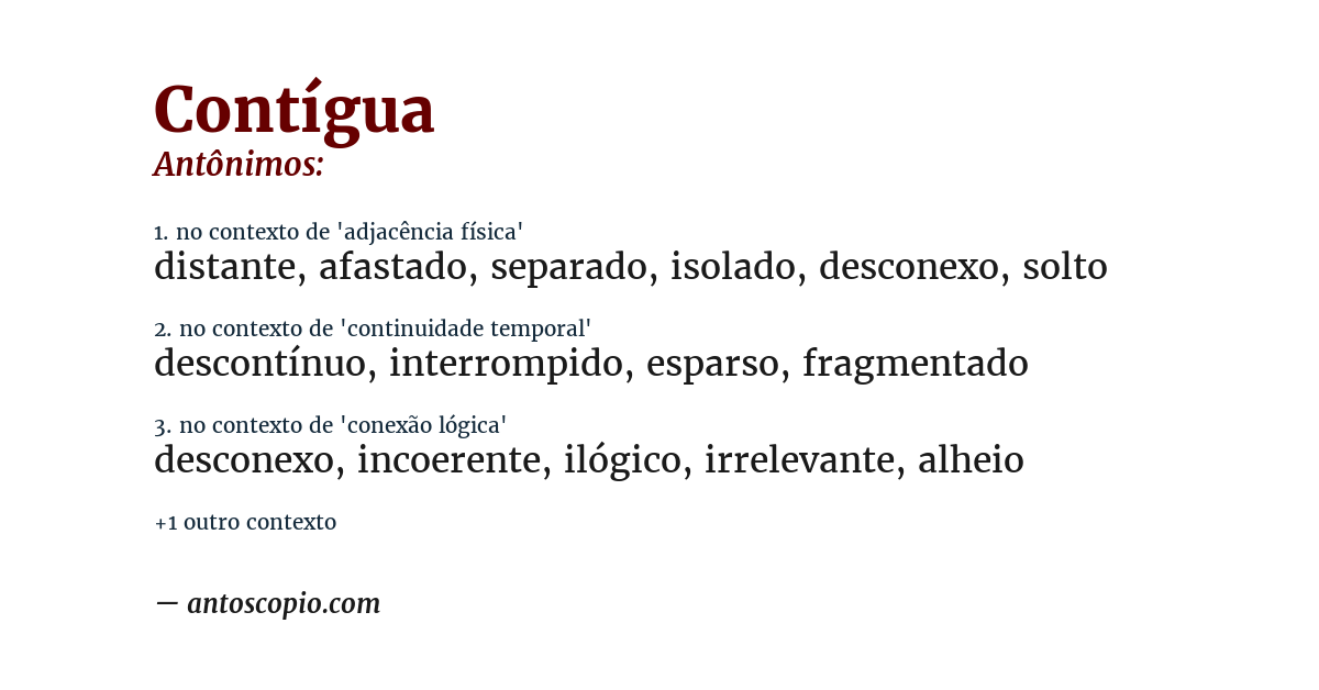 Antônimo de contígua