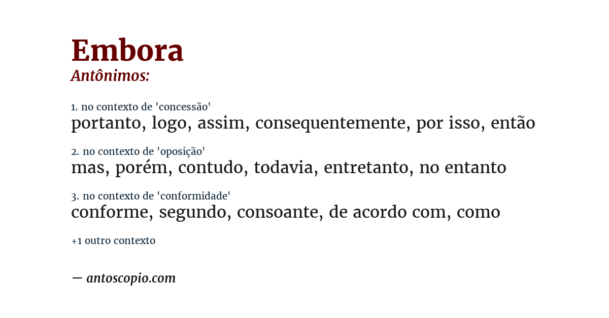 Antônimo de embora