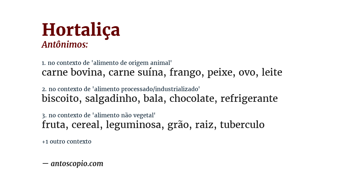 Antônimo de hortaliça