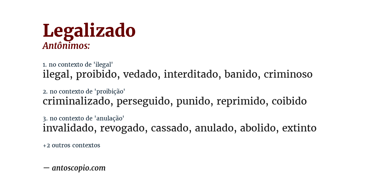 Antônimo de legalizado