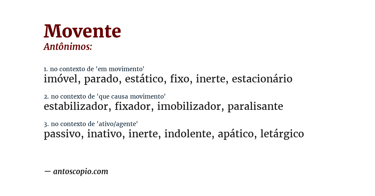 Antônimo de movente